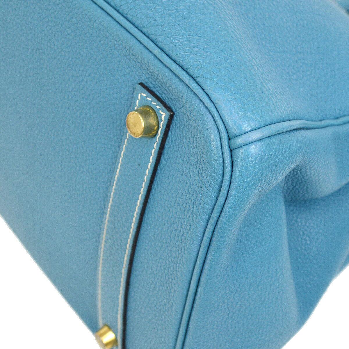 Hermes Birkin 35 Blue Leather Gold Top Carryall Handle Satchel Travel Tote Bag 2