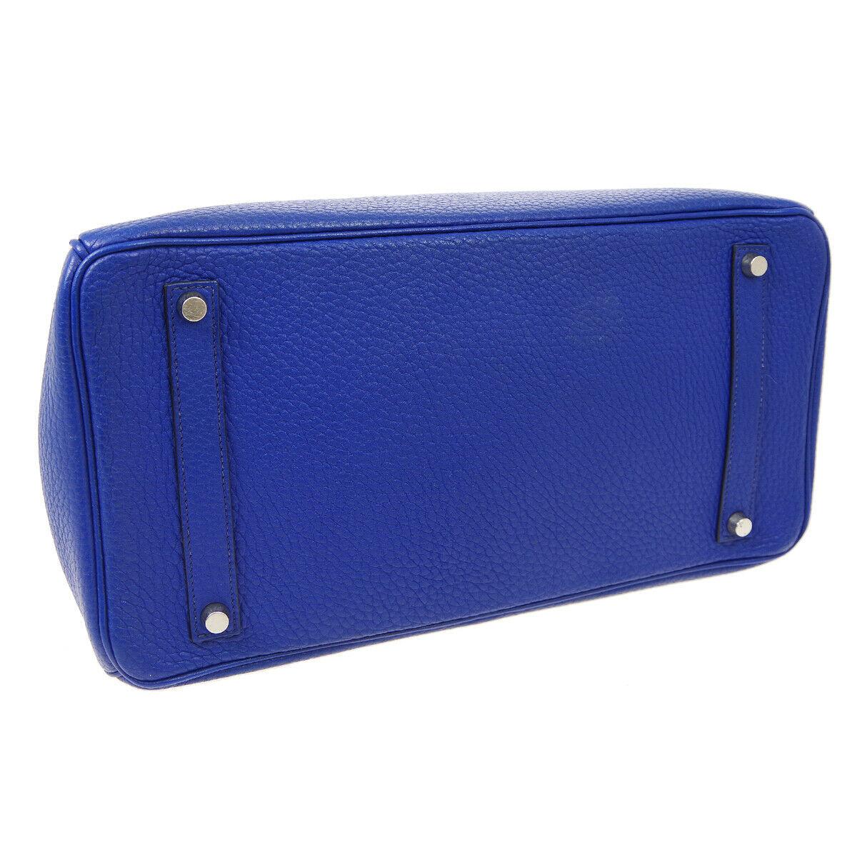Hermes Birkin 35 Blue Leather Palladium Top Handle Satchel Travel Tote Bag 1