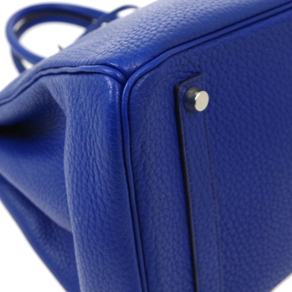 Hermes Birkin 35 Blue Leather Palladium Top Handle Satchel Travel Tote Bag 2