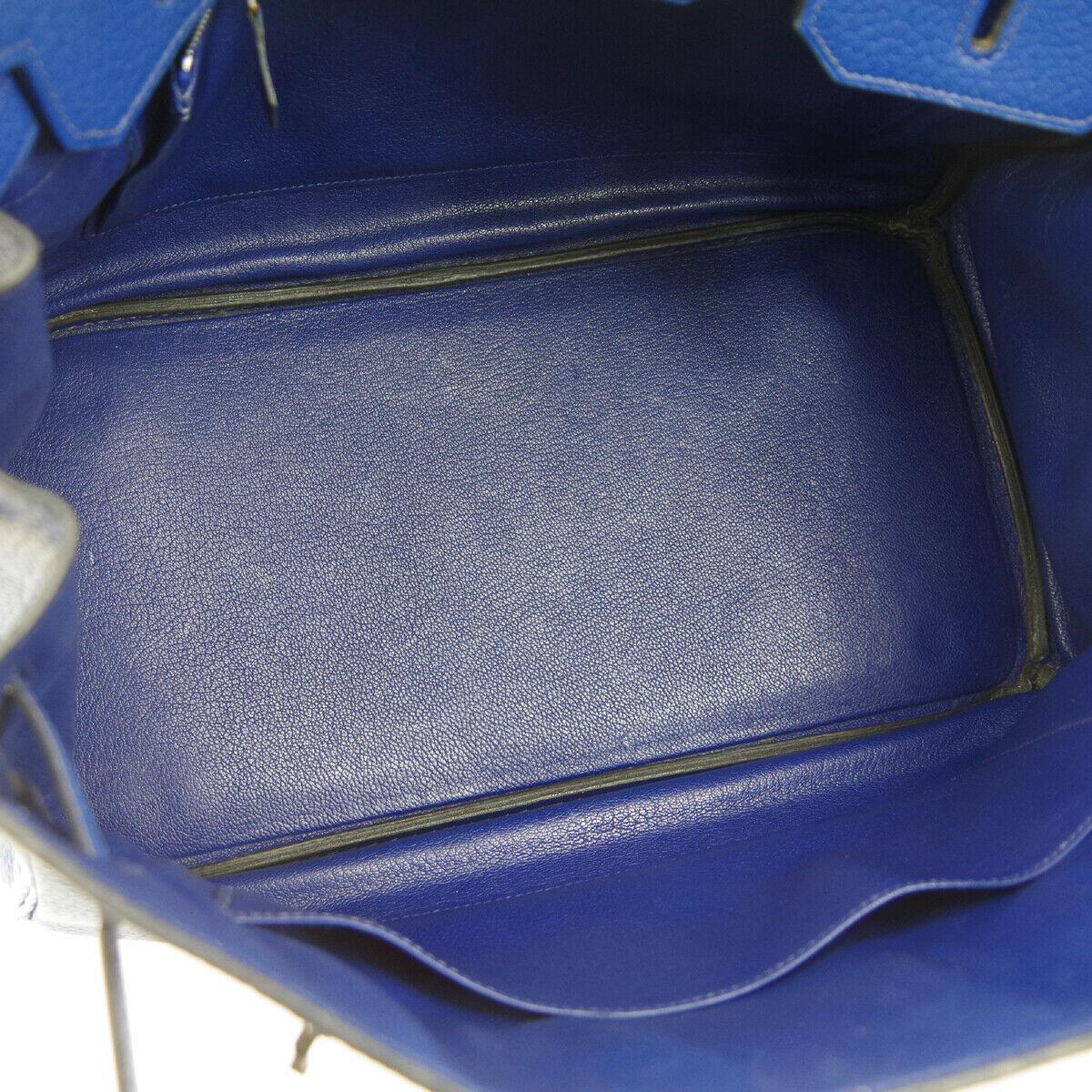 Hermes Birkin 35 Blue Leather Palladium Top Handle Satchel Travel Tote Bag 3
