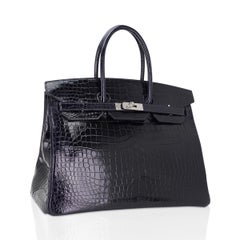 Hermes Birkin 35 Blue Marine Porosus Crocodile Bag Palladium Hardware