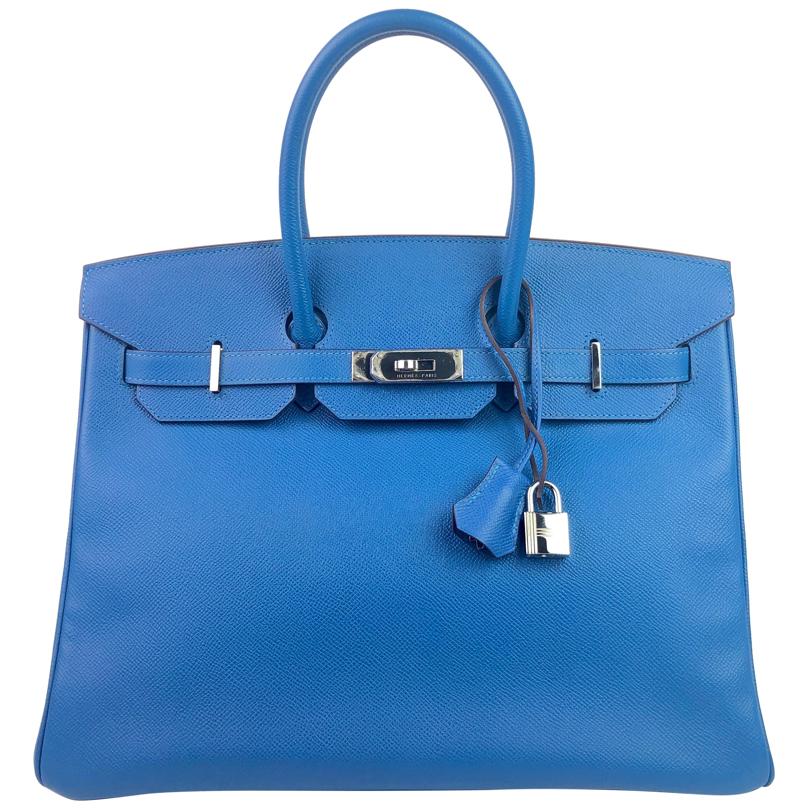 Hermes Birkin 35 Blue Mykonos Epsom Palladium Hardware 