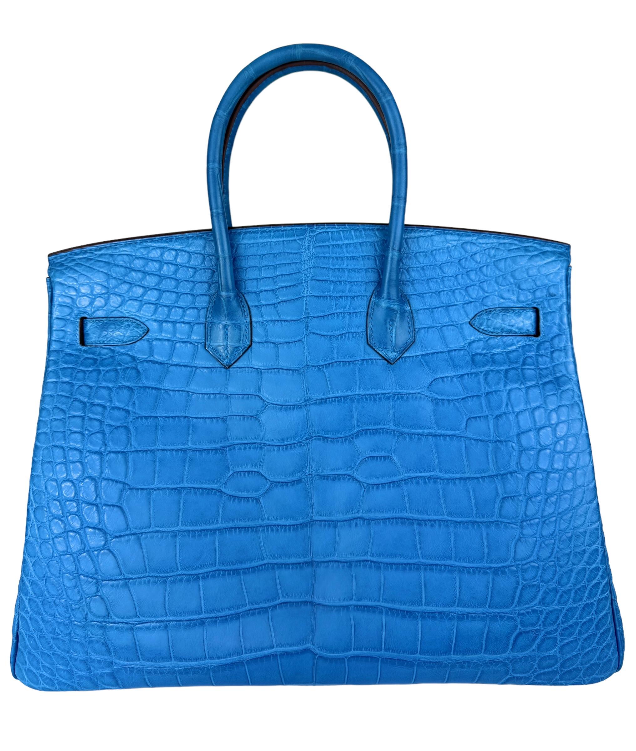 Hermes Birkin 35 Blue Mykonos Matte Alligator Leather Palladium Hardware In Excellent Condition In Miami, FL