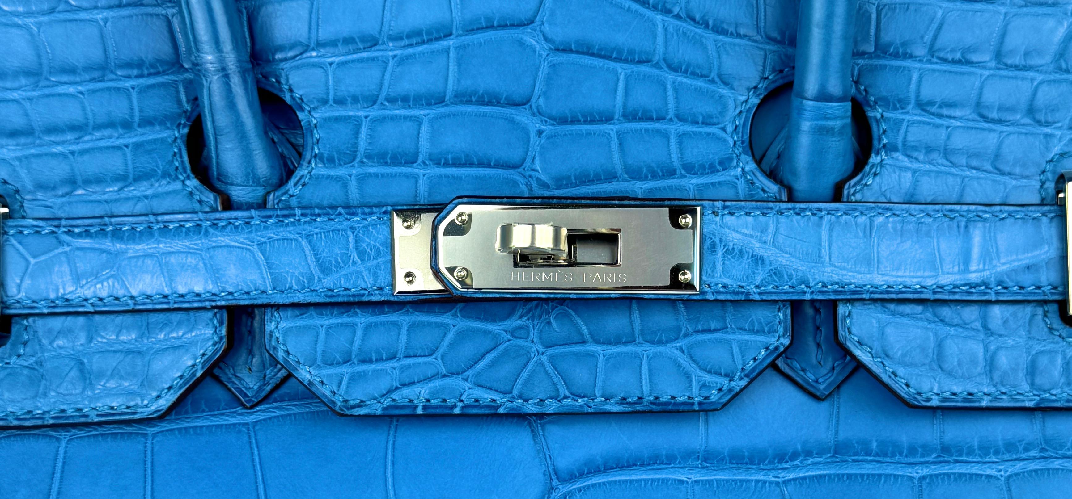 Hermes Birkin 35 Blue Mykonos Matte Alligator Leather Palladium Hardware 1