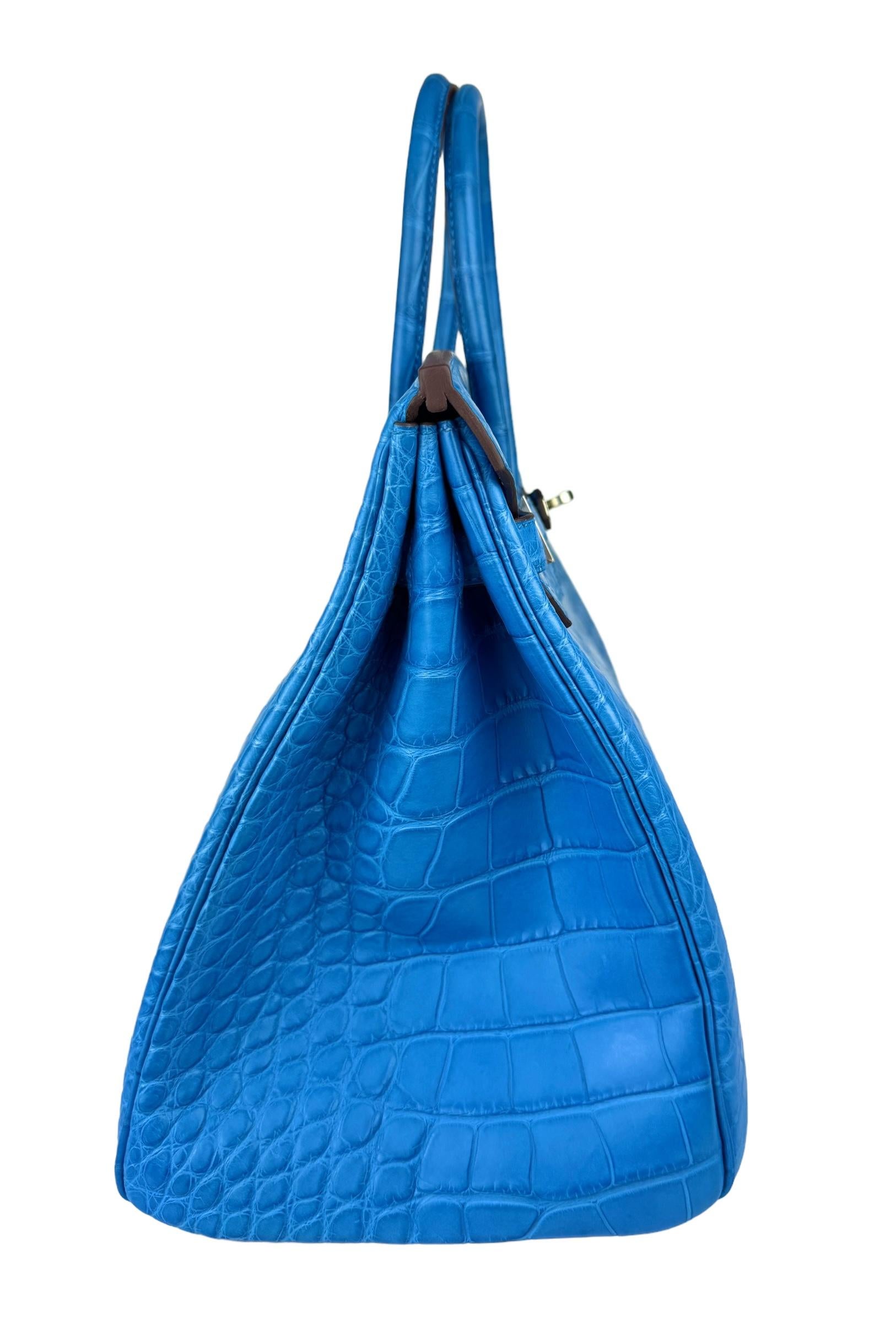 Hermes Birkin 35 Blue Mykonos Matte Alligator Leather Palladium Hardware 2