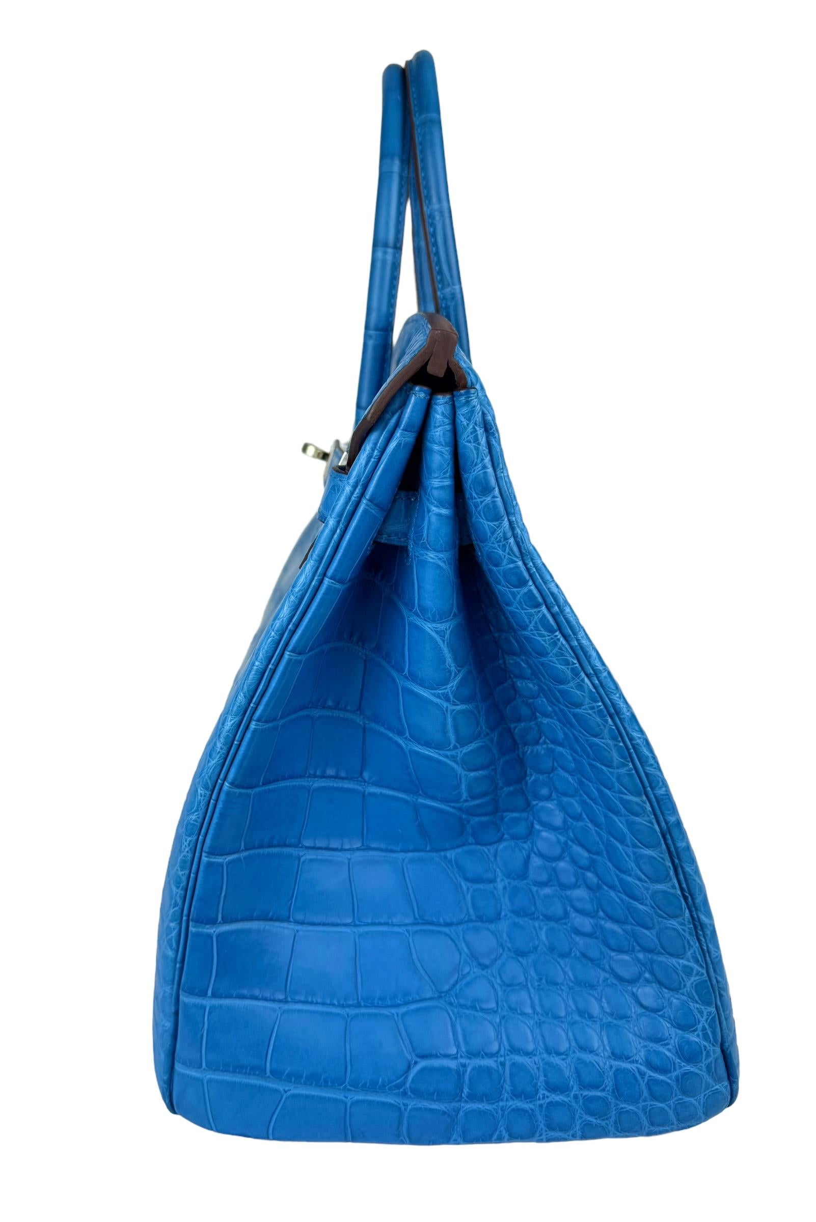 Hermes Birkin 35 Blue Mykonos Matte Alligator Leather Palladium Hardware 3