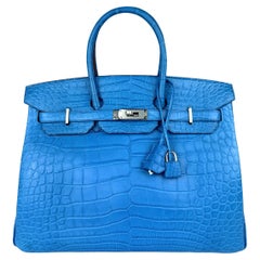 Hermes Birkin 35 Blue Mykonos Matte Alligator Leather Palladium Hardware