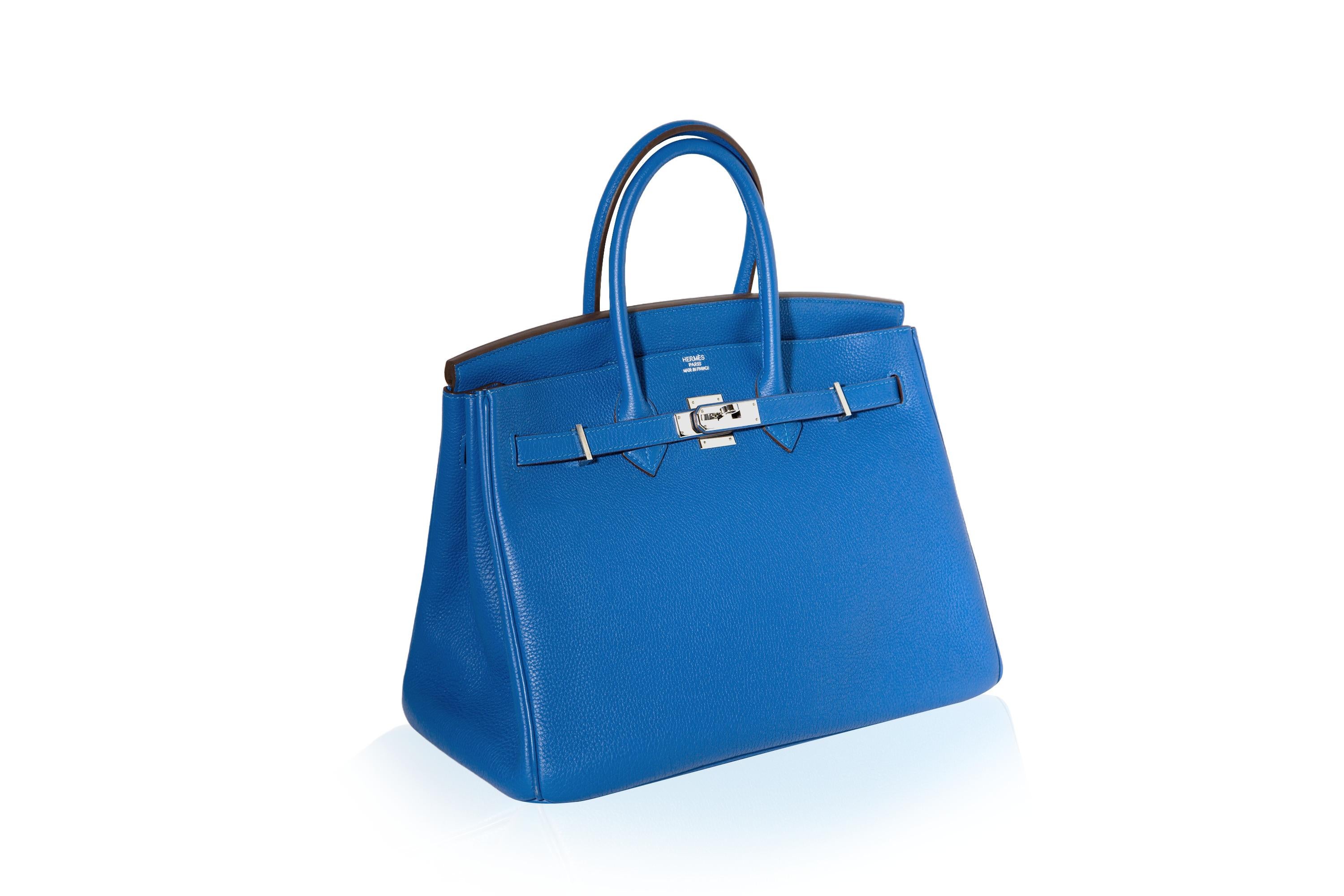 Hermès Birkin 35 Blue Mykonos PHW In Excellent Condition For Sale In London, GB