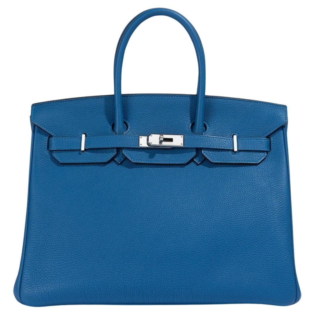 Hermès Birkin 35 Blau Mykonos PHW im Angebot