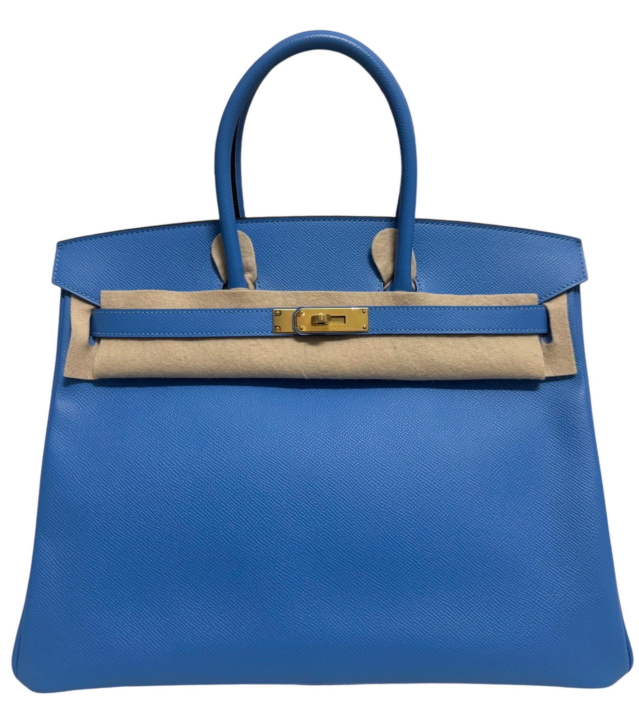 Hermes Birkin 35 Blue Paradise Epsom Leather complimented by Gold Hardware. 2