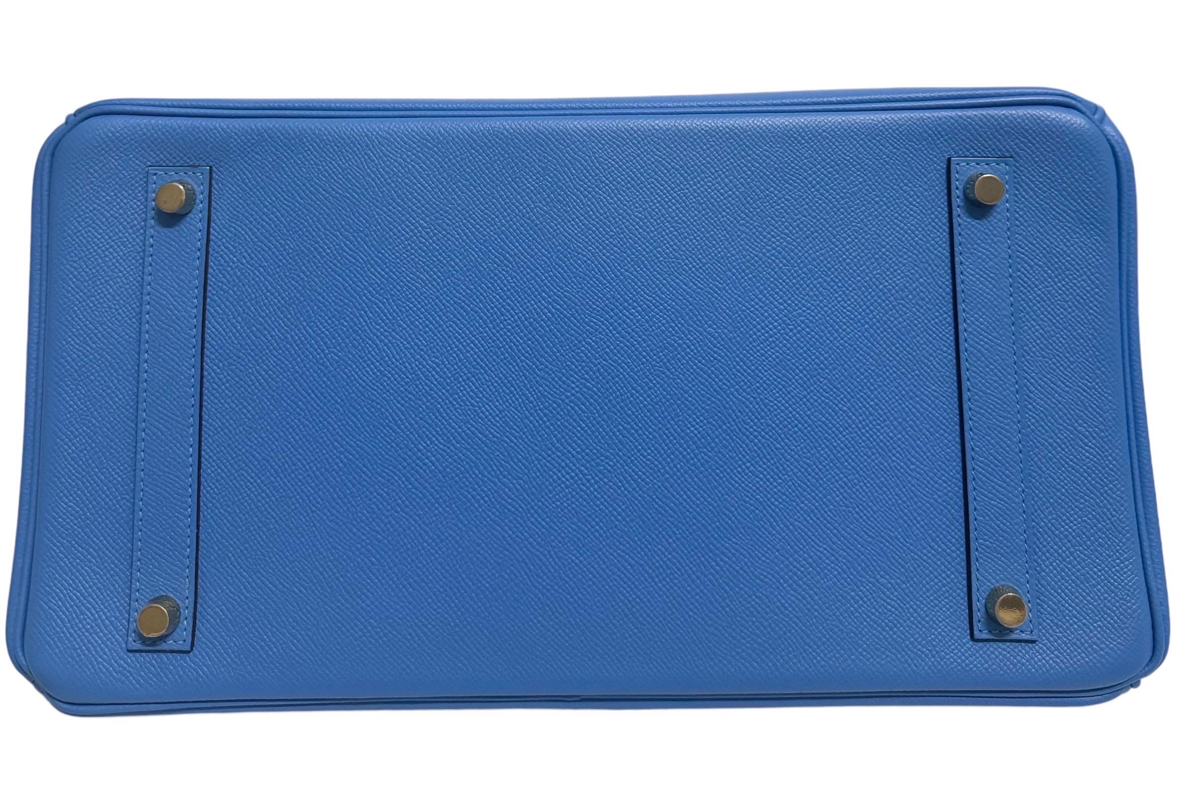 Hermes Birkin 35 Blue Paradise Epsom Leather complimented by Gold Hardware. 3
