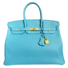 Hermes Birkin 35 Blue Saint Cyr Gold Hardware