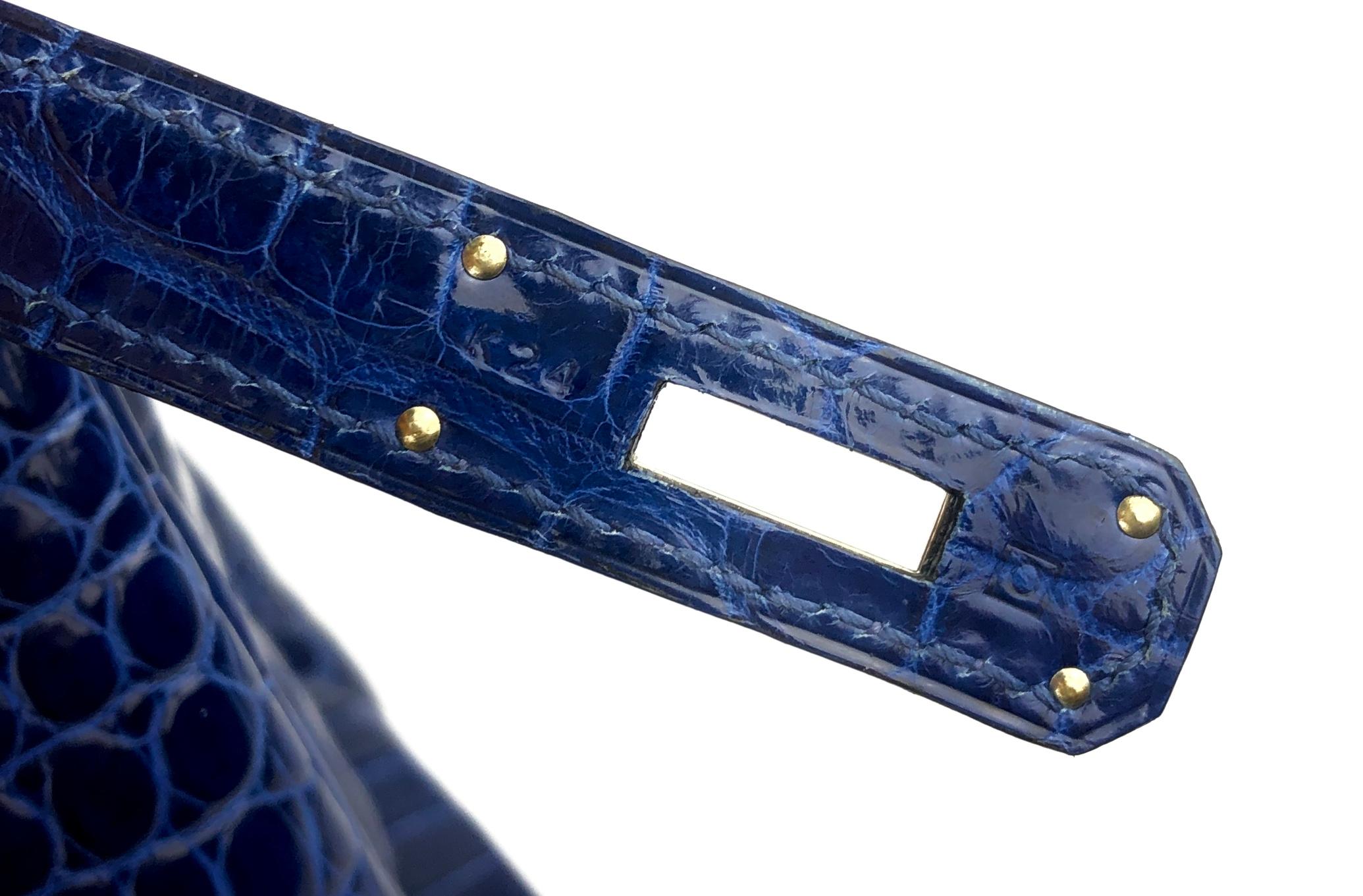 Hermes Birkin 35 Blue Sapphire Shiny Porosus Crocodile Palladium Hardware 4