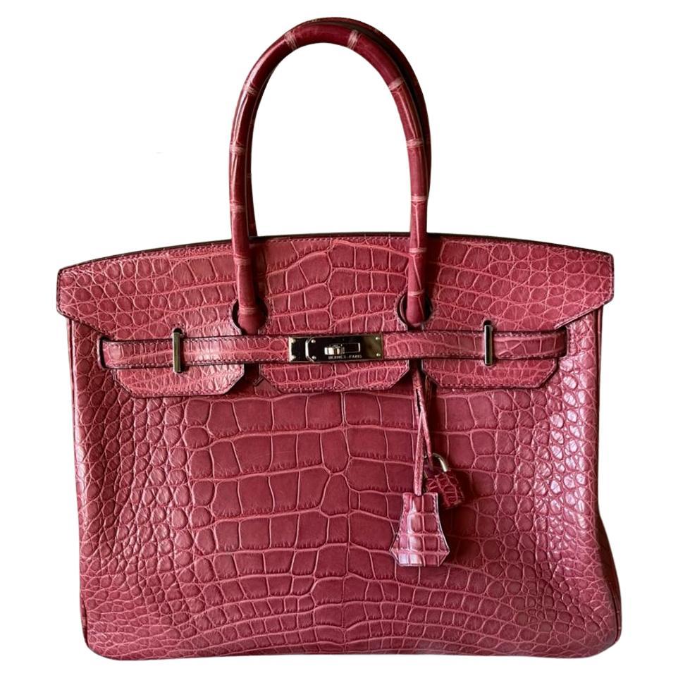 Hermes Birkin 35 Bois de rose matte alligator bag  For Sale