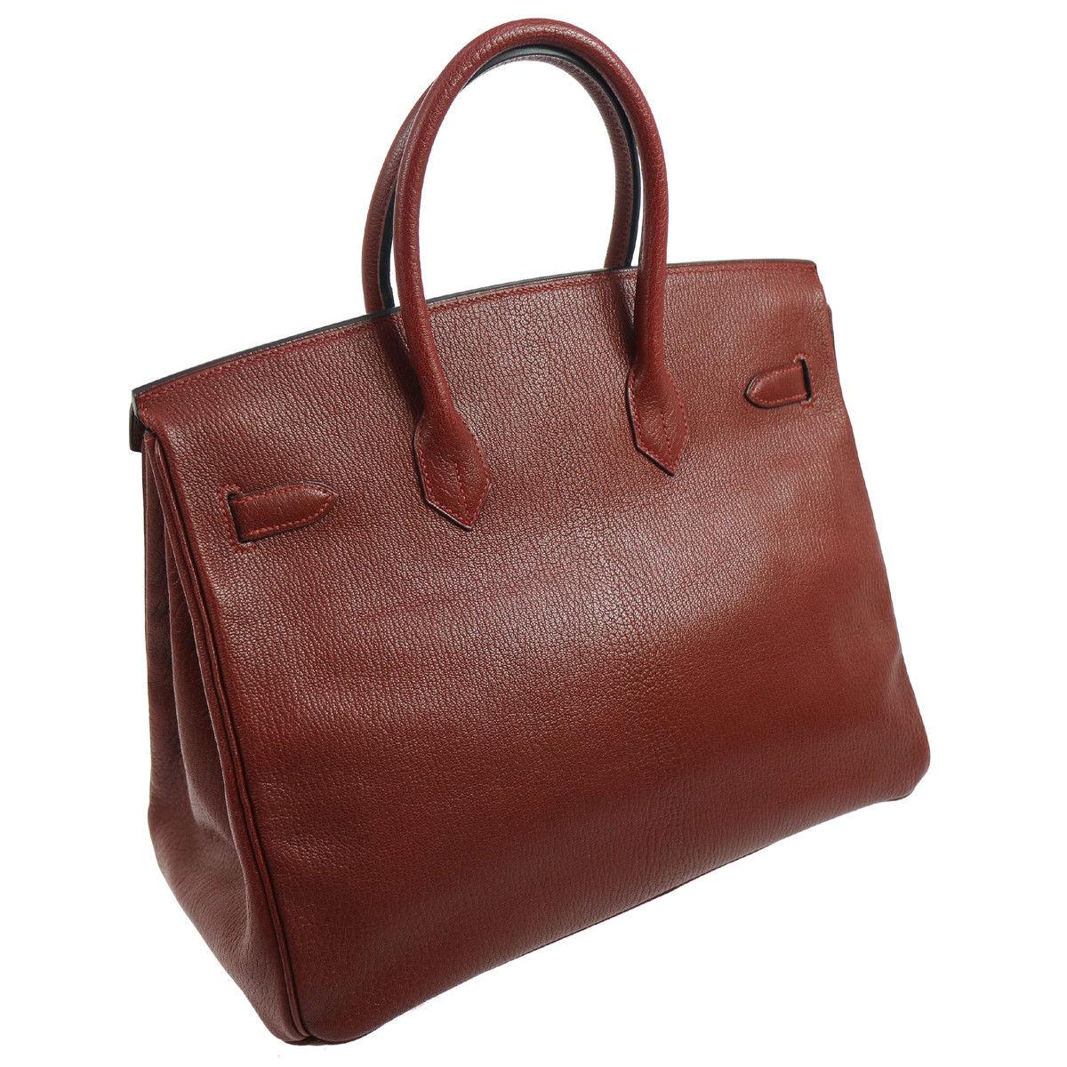 Brown Hermes Birkin 35 Bordeaux Wine Leather Top Handle Satchel Travel Shoulder Bag