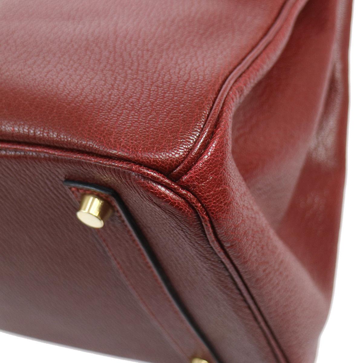 Women's Hermes Birkin 35 Bordeaux Wine Leather Top Handle Satchel Travel Shoulder Bag
