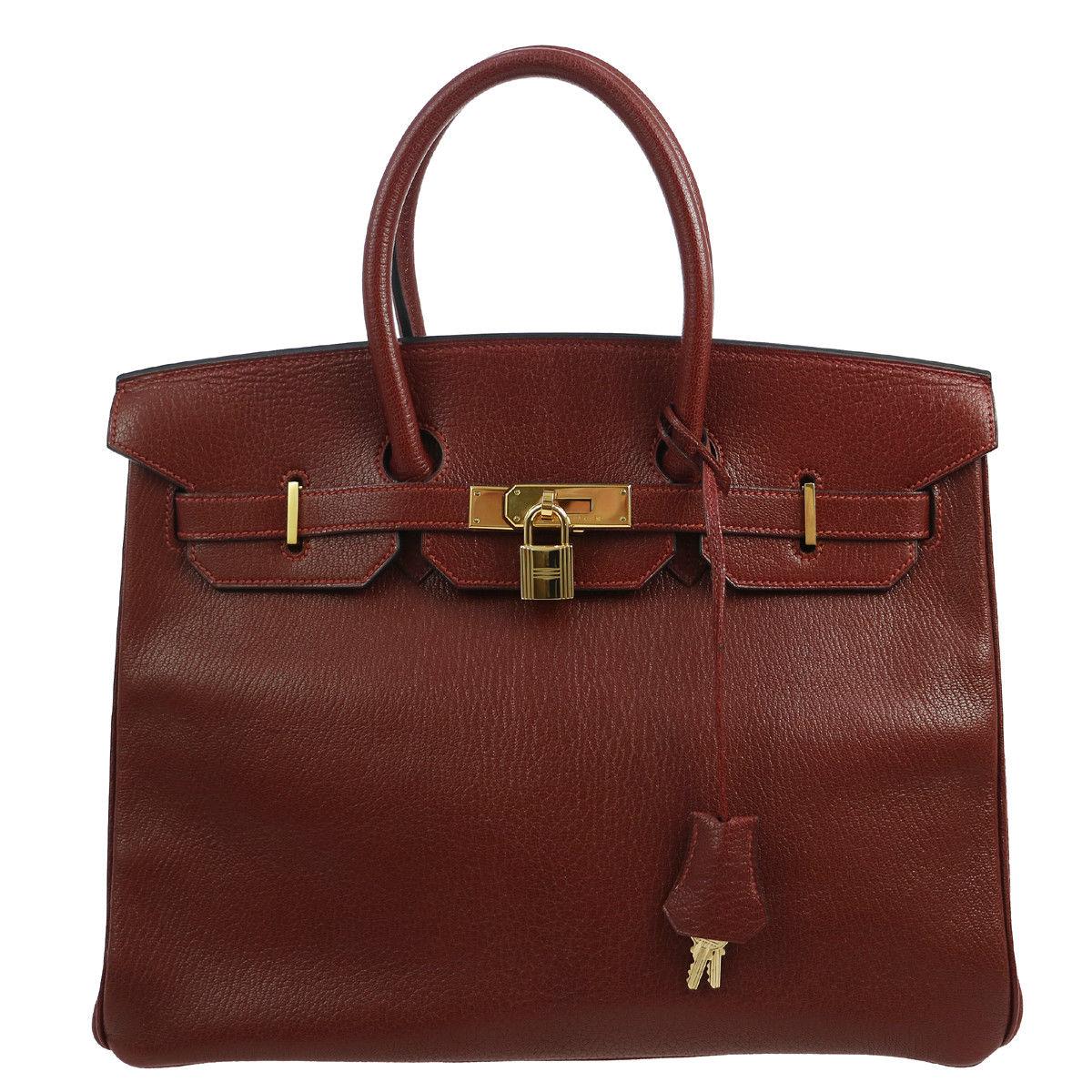Hermes Birkin 35 Bordeaux Wine Leather Top Handle Satchel Travel Shoulder Bag