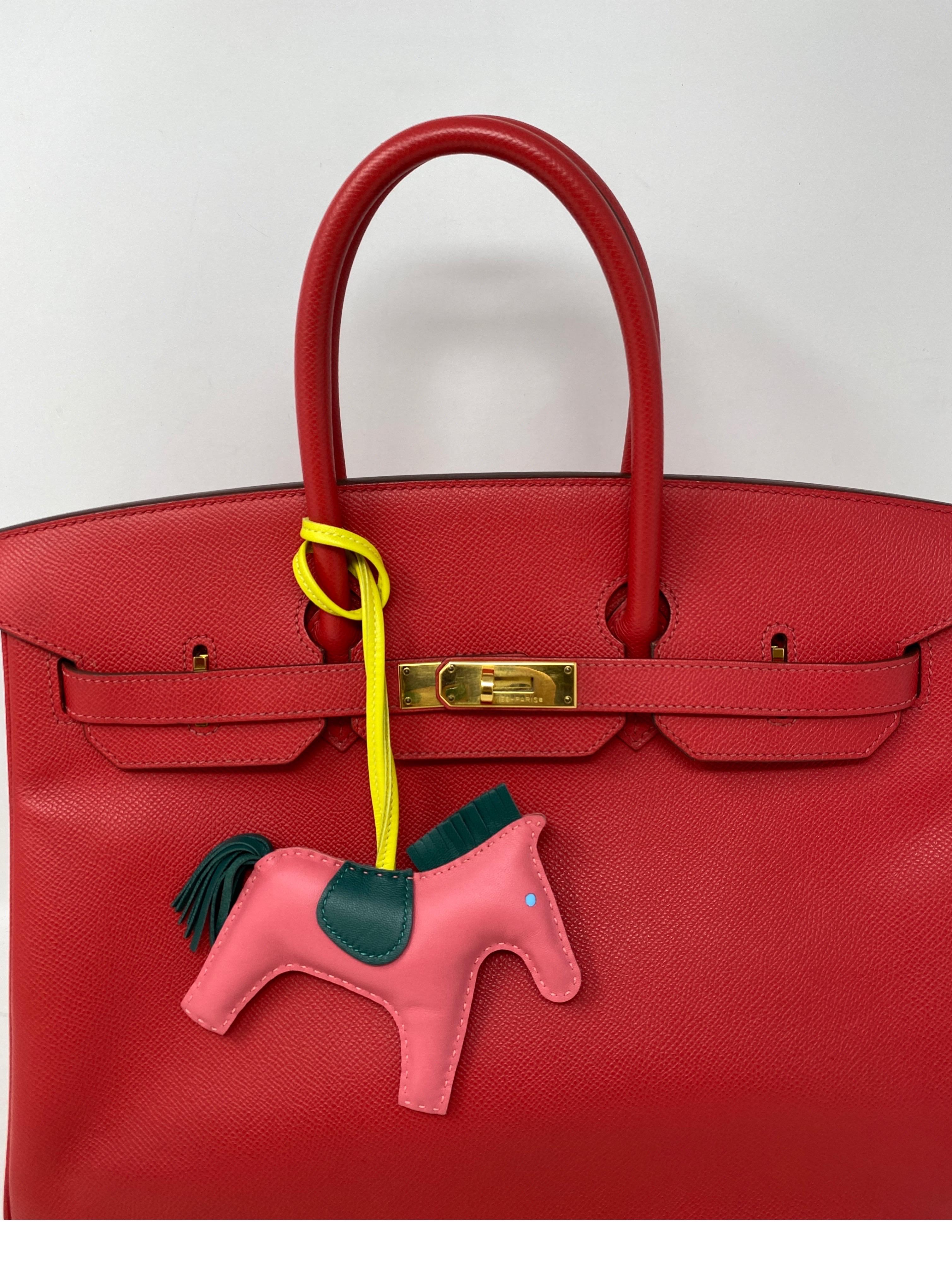 Hermes Birkin 35 Bougainvillea Pink Bag. Pink/ red/ color. Epsom leather. N stamp. Good condition. Does not come with clochette, lock and keys. Horse charm will be included. Rodeo charm in excellent condition. Gold hardware. Guaranteed authentic. 