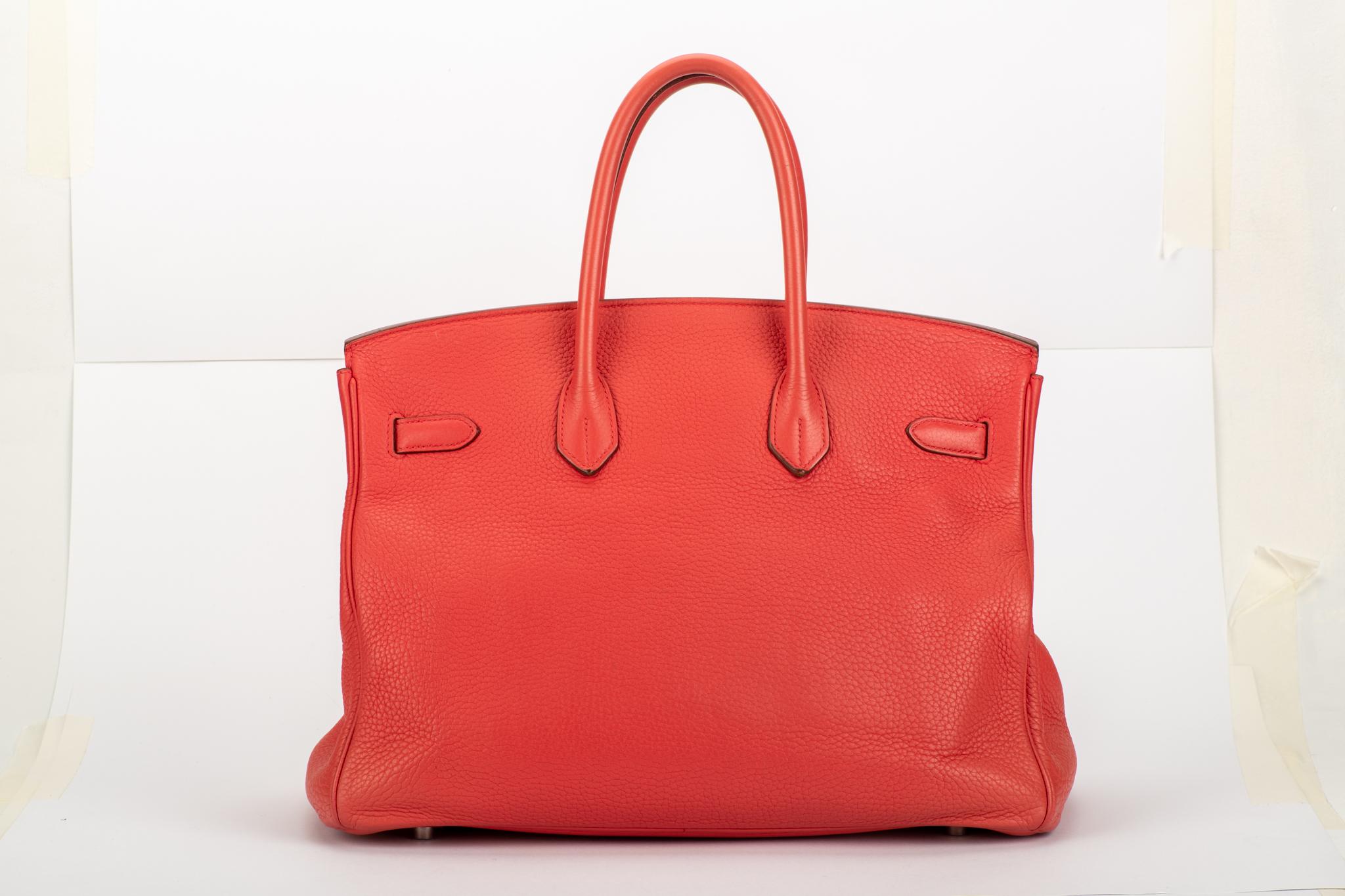 Red Hermes Birkin 35 Bouganvillea Clemence Bag