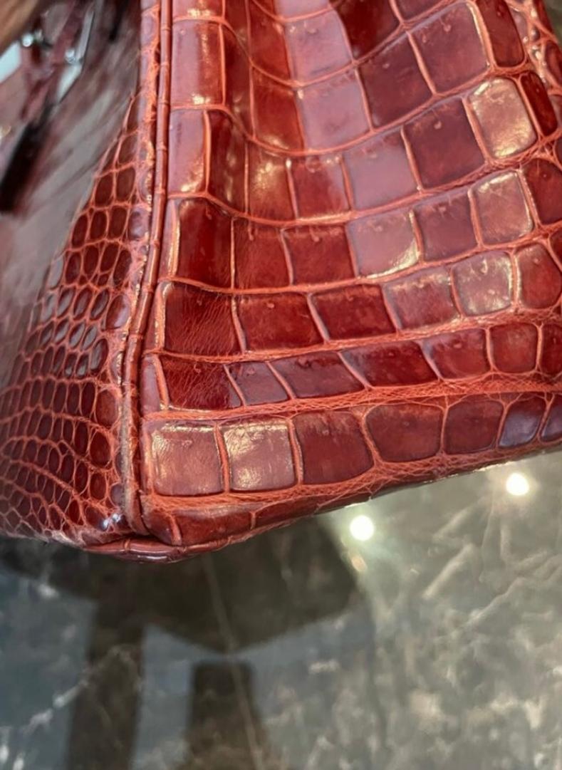 Hermes Birkin 35 Bourgogne Porosus Crocodile With Palladium Hardware For Sale 4