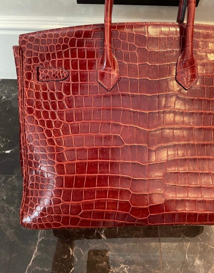 Hermes Birkin 35 Bourgogne Porosus Crocodile With Palladium Hardware For Sale 1