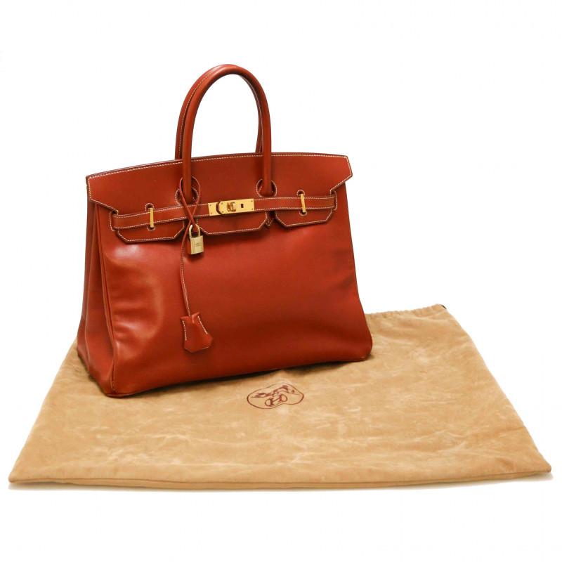 Boîte en cuir cognac Hermès Birkin 35 en vente 10