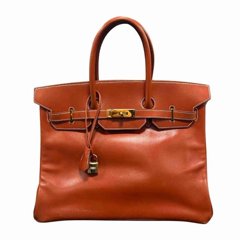 Hermes Birkin 35 Box Leather Cognac In Good Condition For Sale In Paris, FR