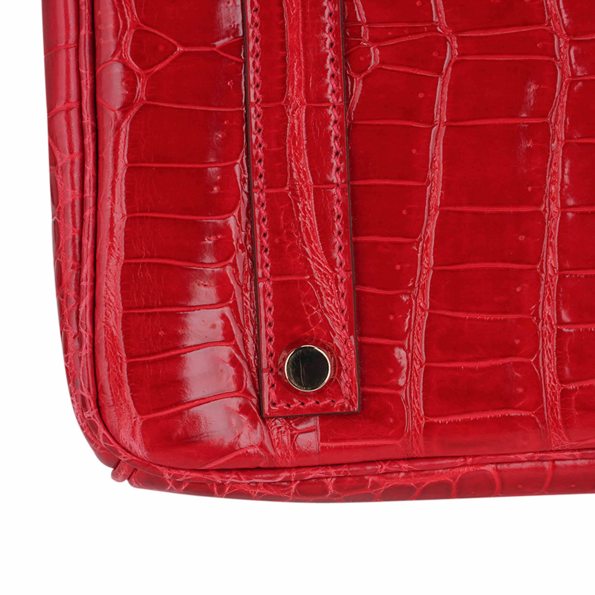 Hermes Birkin 35 Braise Lipstick Red Porosus Crocodile Bag Gold Hardware For Sale 7