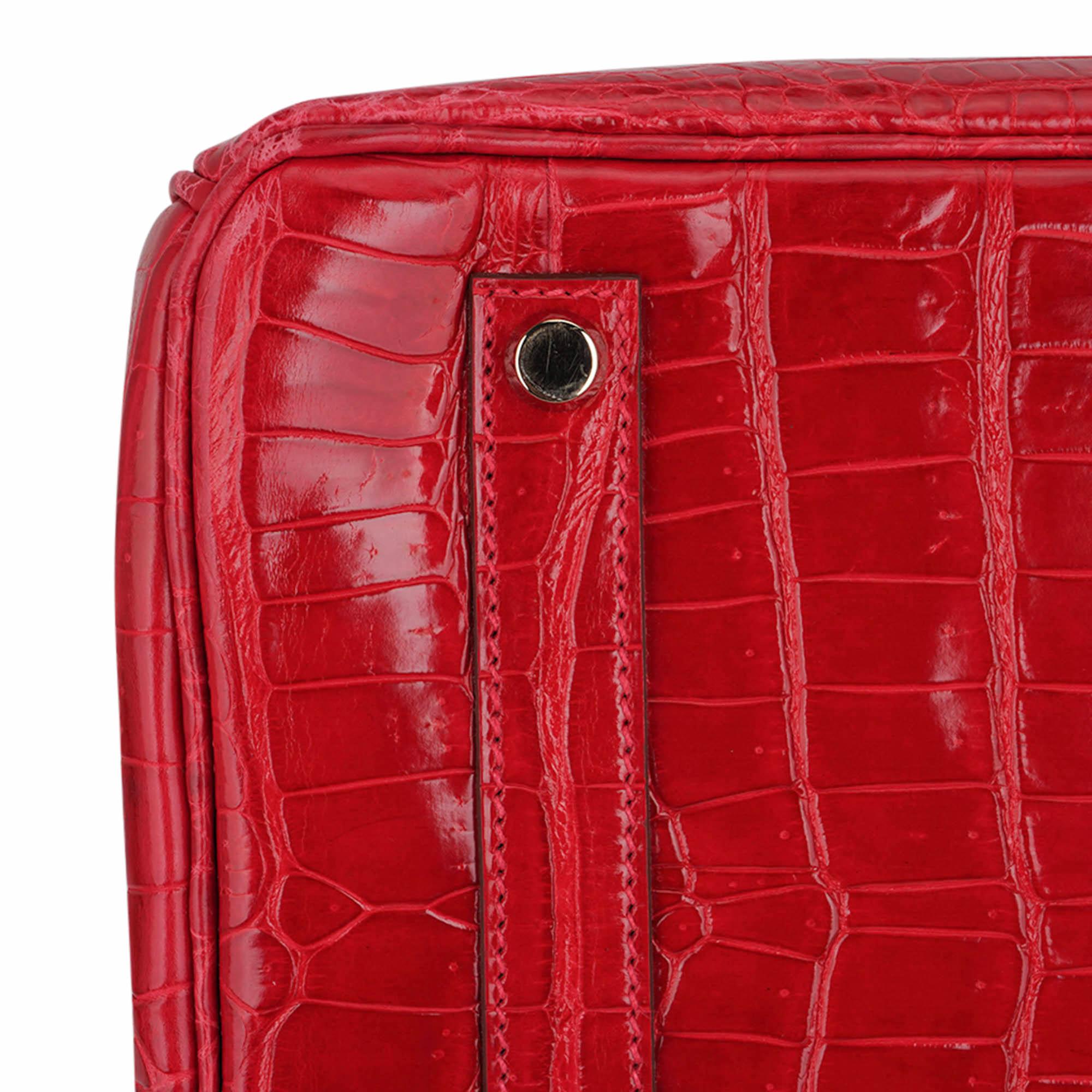 Hermes Birkin 35 Braise Lipstick Red Porosus Crocodile Bag Gold Hardware For Sale 8