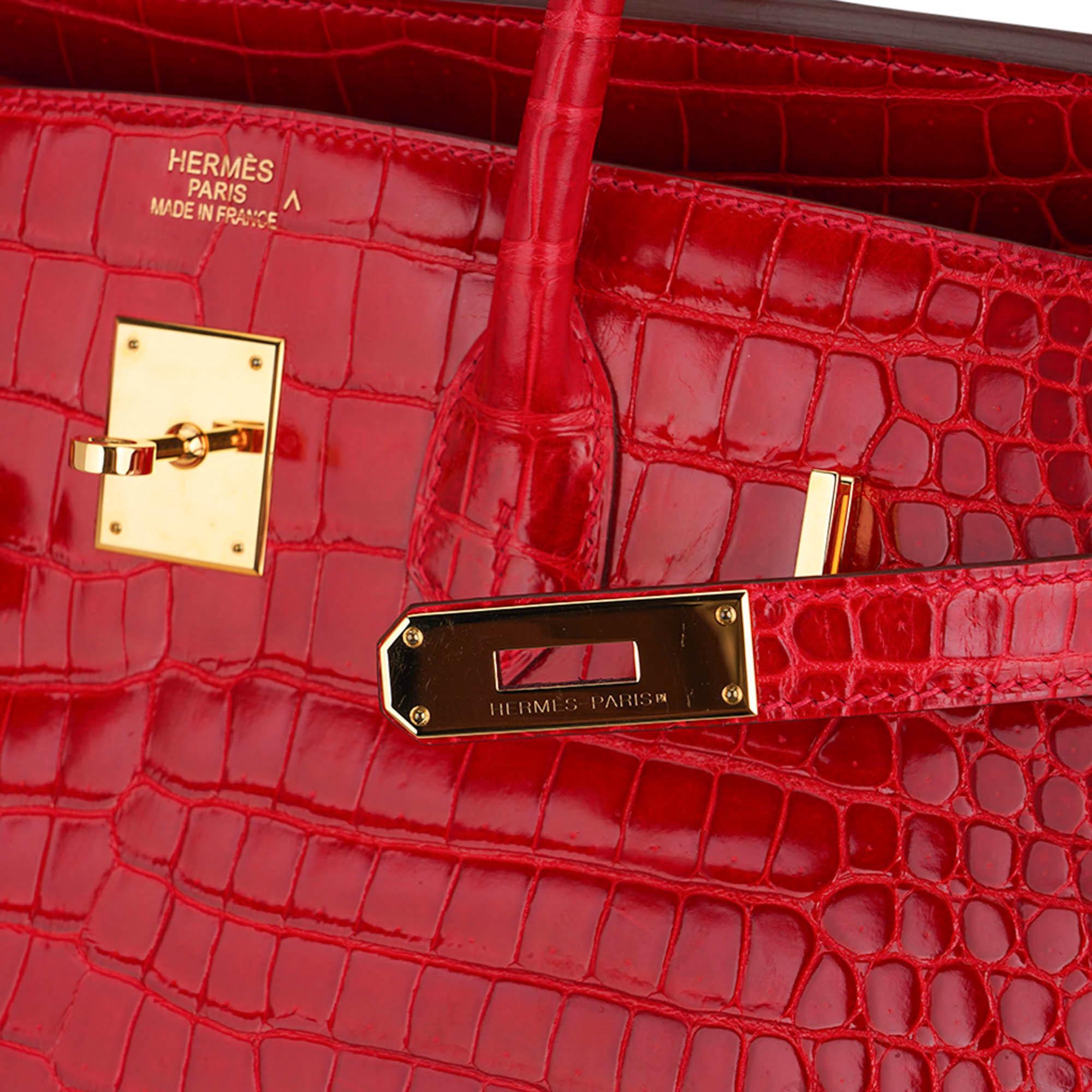 Women's Hermes Birkin 35 Braise Lipstick Red Porosus Crocodile Bag Gold Hardware For Sale