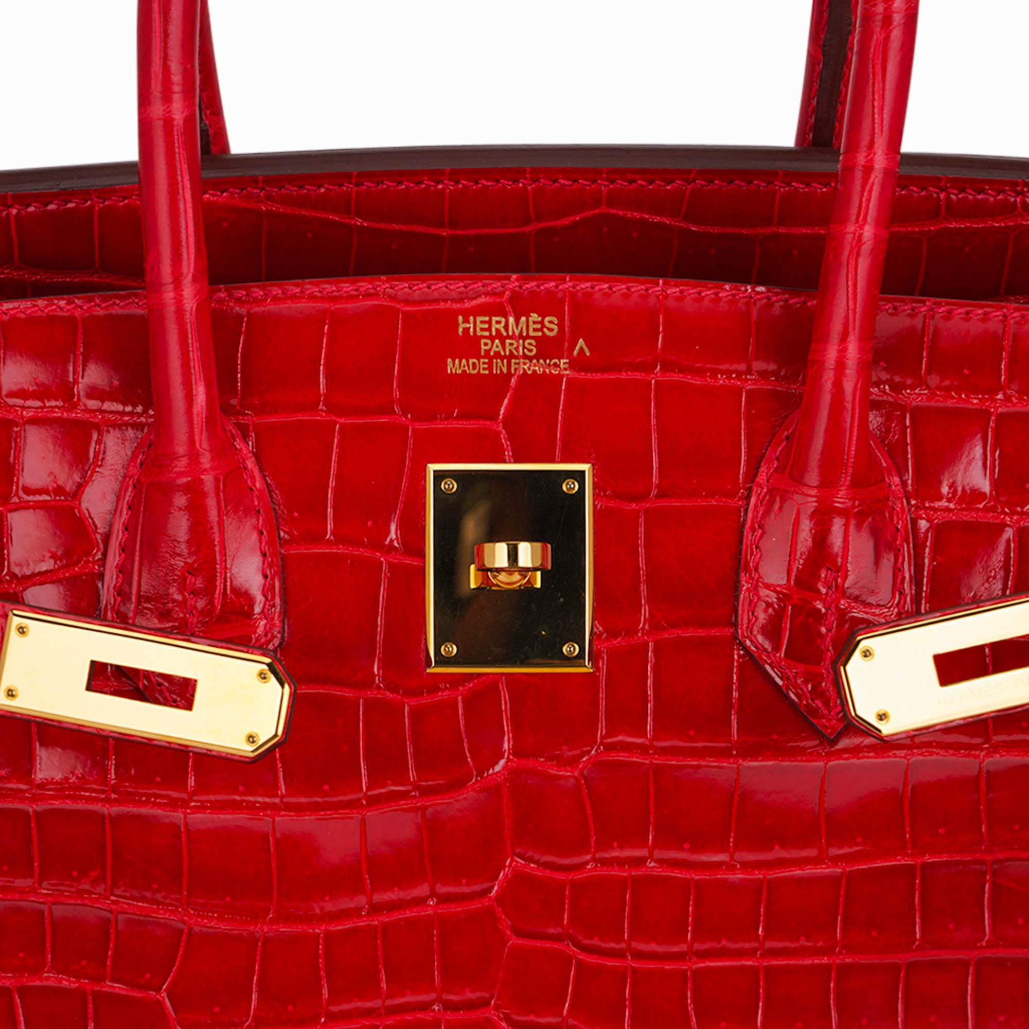 Hermes Birkin 35 Braise Lipstick Red Porosus Crocodile Bag Gold Hardware For Sale 2