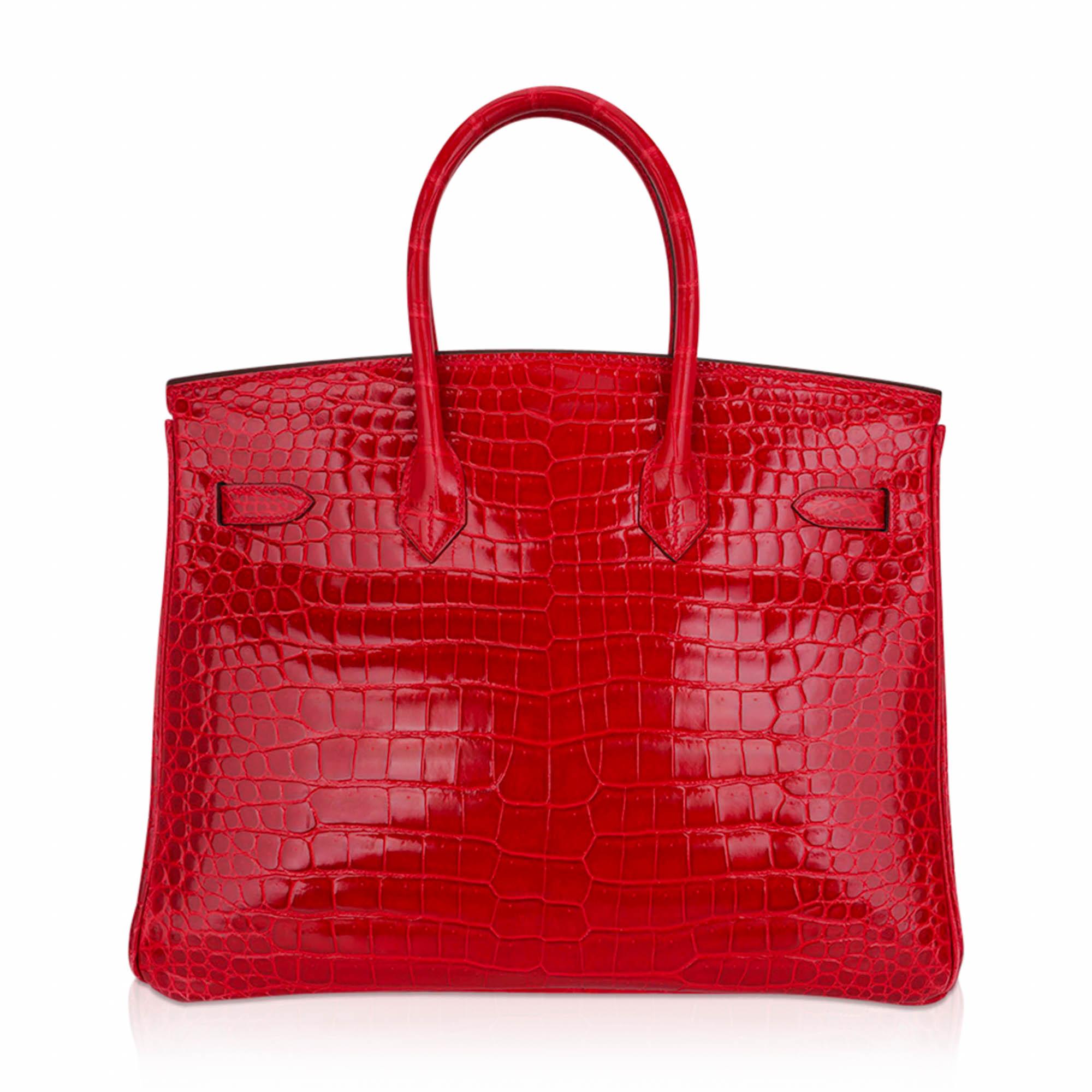 Hermes Birkin 35 Braise Lipstick Red Porosus Crocodile Bag Gold Hardware For Sale 3