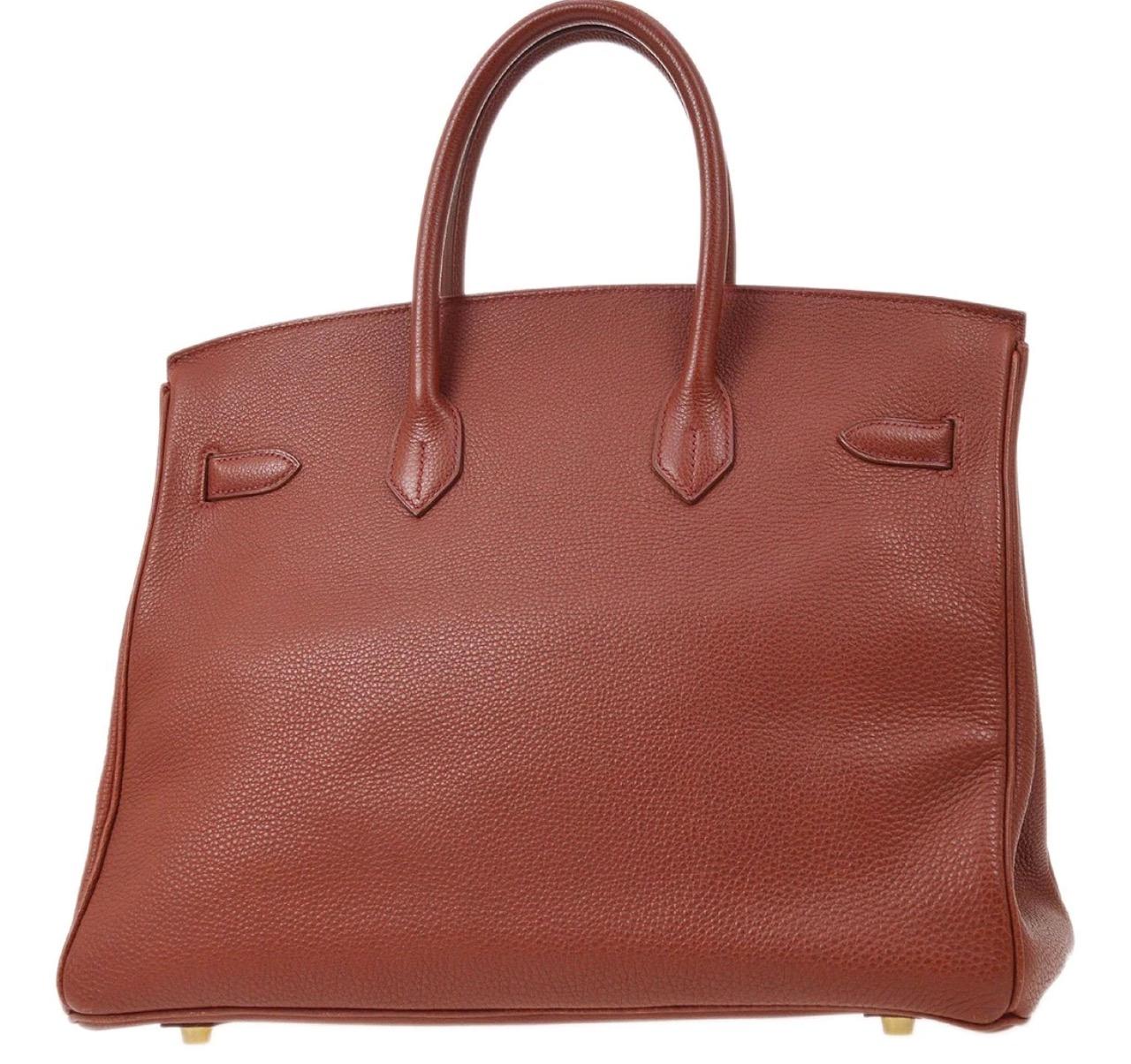 Marrone Hermes Birkin 35 rosso mattone in pelle oro Uomo Donna Borsa Tote con manico superiore in scatola in vendita