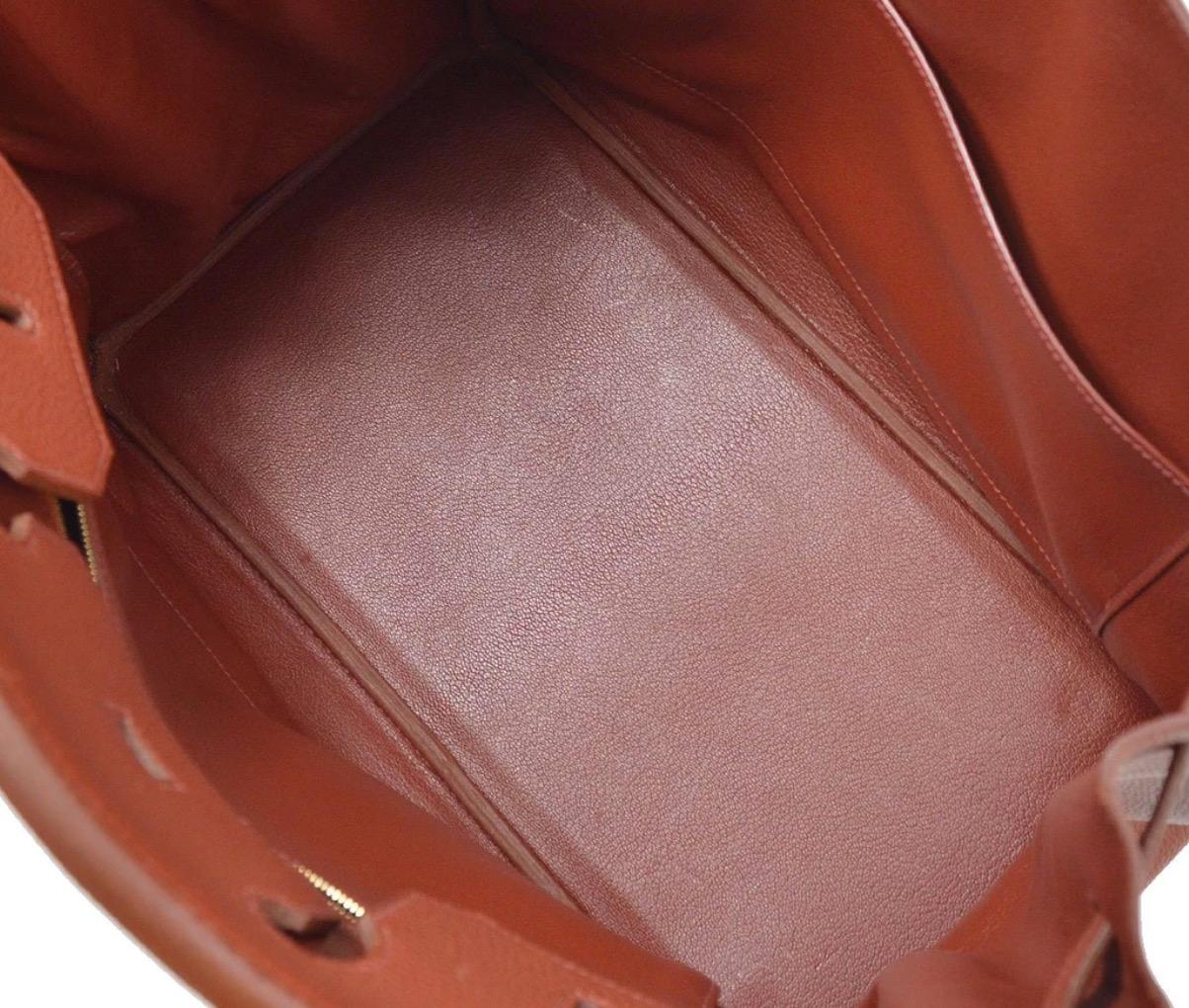 Brown Hermes Birkin 35 Brick Red Leather Gold Men's Women's Top Handle Tote Bag in Box