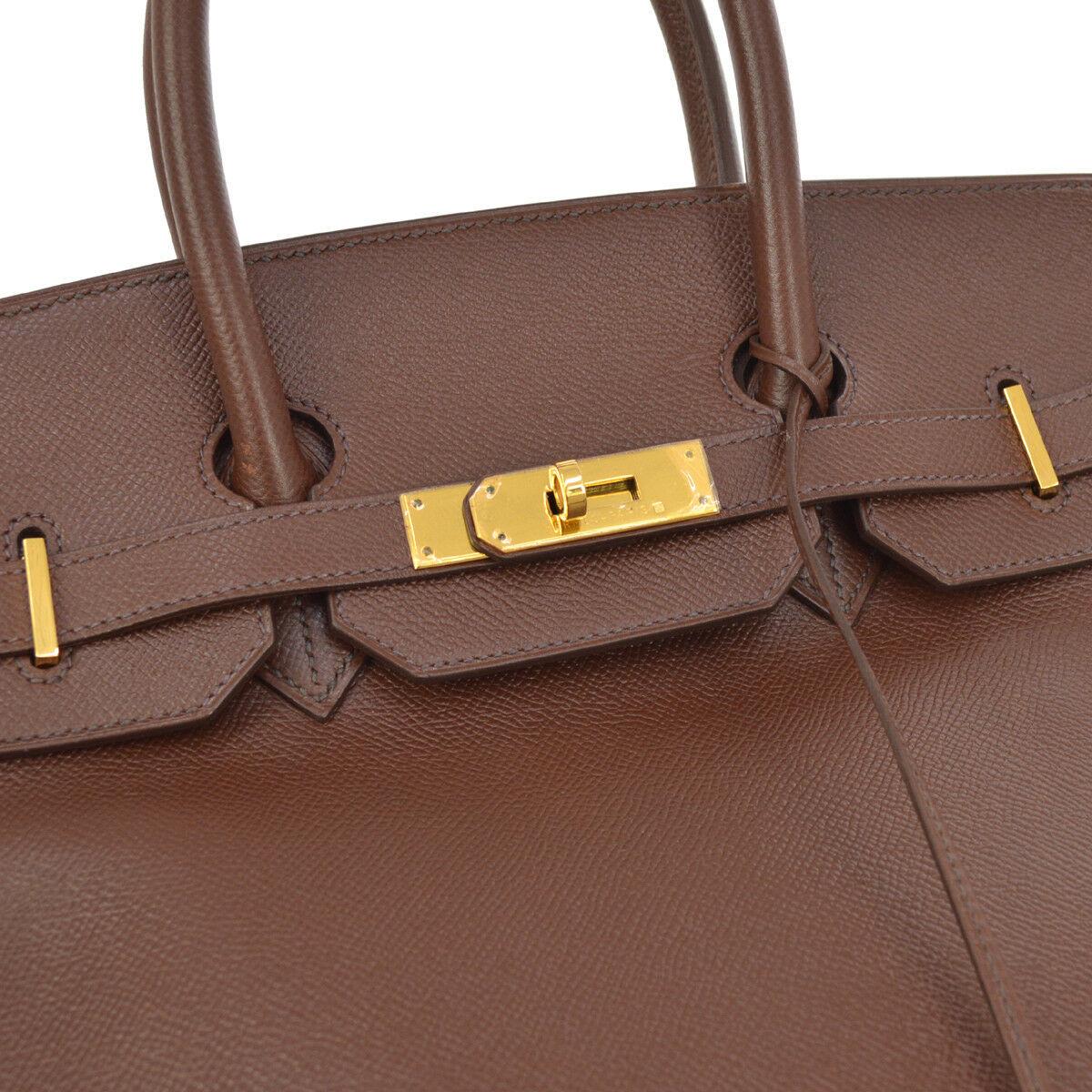 Hermes Birkin 35 Brown Leather Gold Top Handle Satchel Travel Tote Bag

Togo Leather
Gold tone hardware
Leather lining
Date code present
Made in France
Handle drop 4