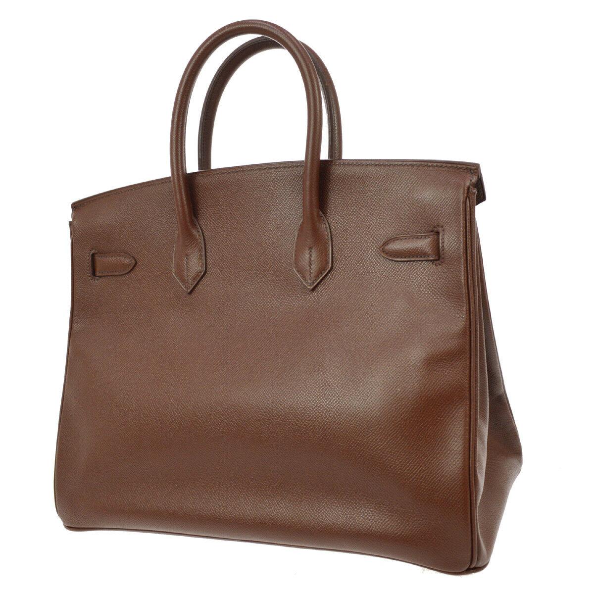Women's Hermes Birkin 35 Brown Leather Gold Top Carryall Handle Satchel Travel Tote Bag