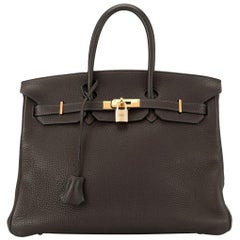 Vintage Hermes Birkin 35 Brown Leather Gold Travel Carryall Top Handle Satchel Tote