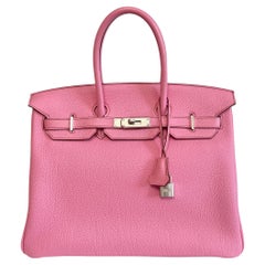 Hermes Birkin 35 Bubblegum Pink Togo Leather Palladium Hardware Handbag Bag RARE