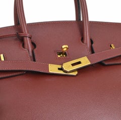 Hermes Birkin 35 Burgundy Leather Gold Men's Women's Top Handle Tote Bag