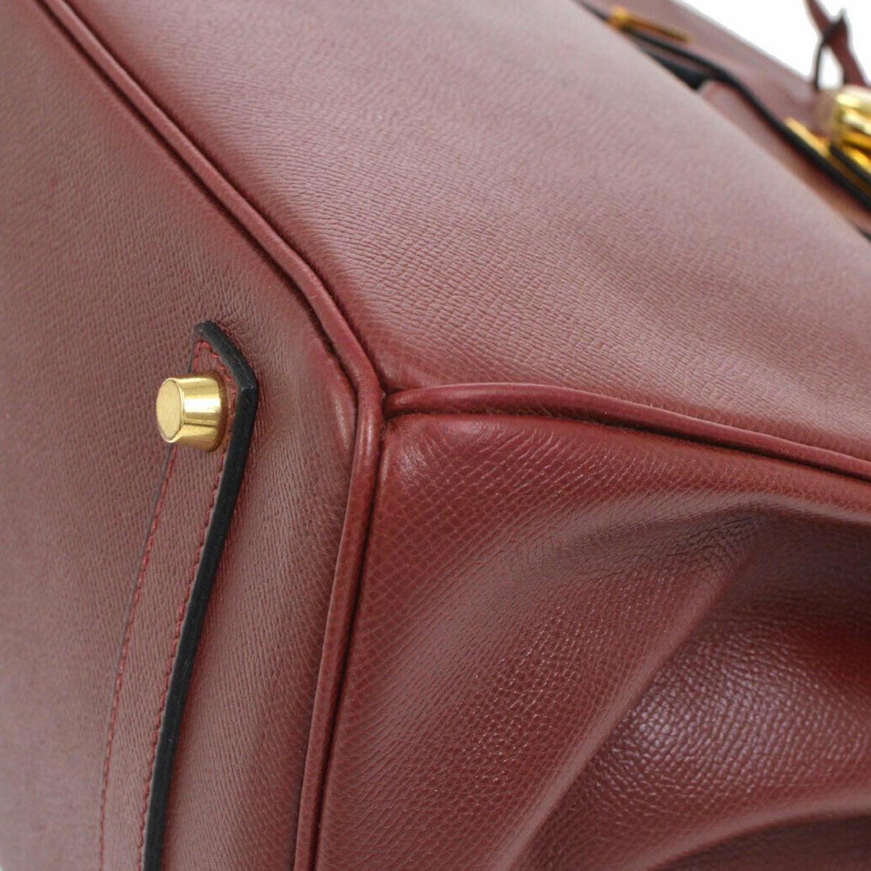 Hermes Birkin 35 Burgundy Leather Gold Men's Women's Top Handle Tote Bag 1