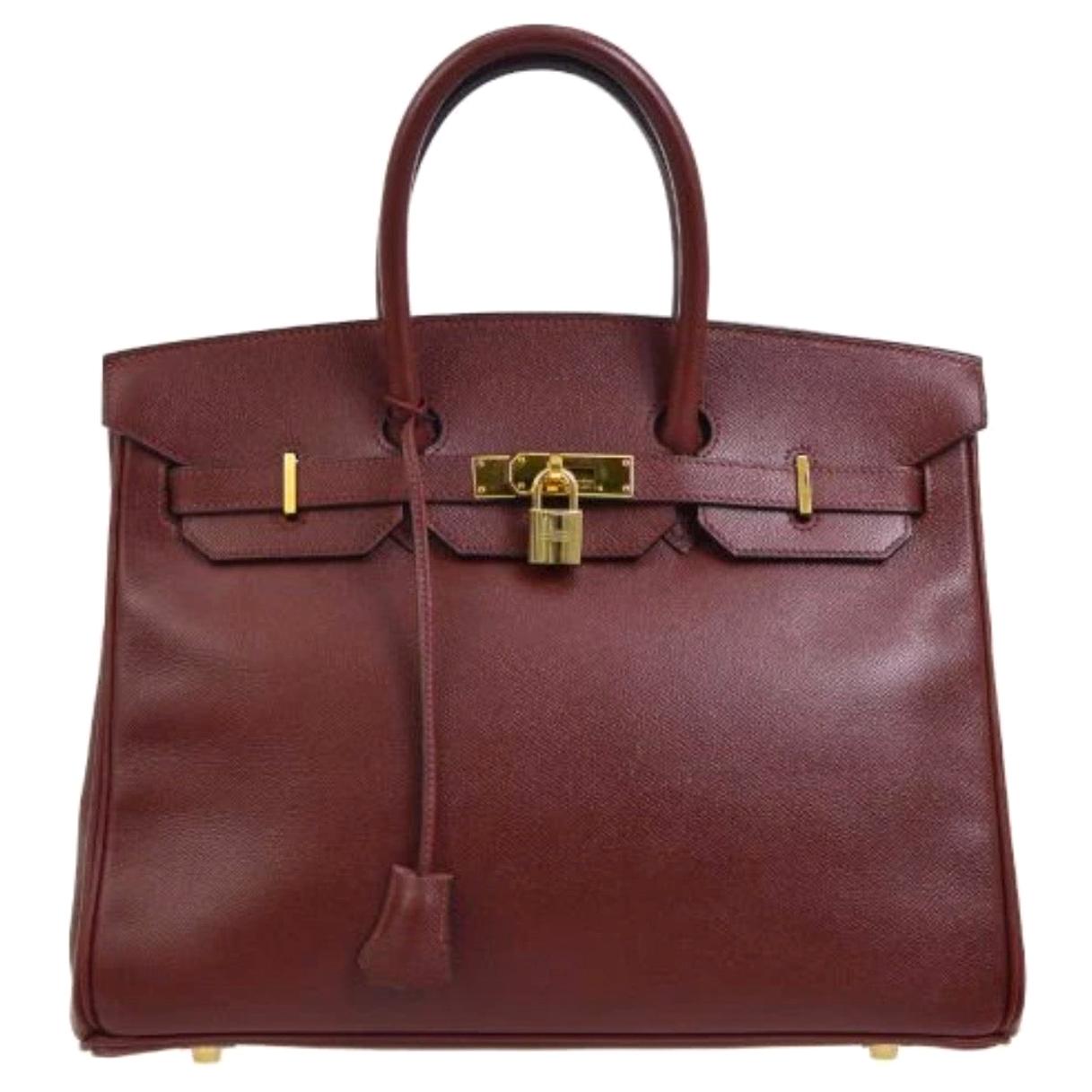 Hermes Birkin 35 Burgundy Leather Gold Men's Women's Top Handle Tote Bag