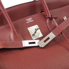 Hermes Birkin 35 Burgundy Leather Palladium Top Handle Satchel Travel Tote Bag