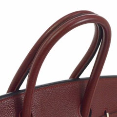 Hermes Birkin 35 Burgundy Leather Top Carryall Handle Satchel Travel Tote Bag