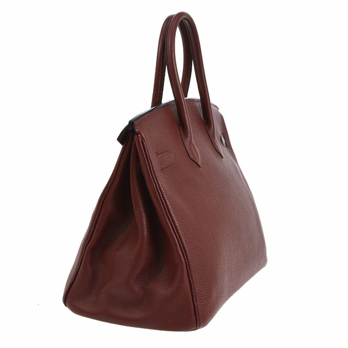 Brown Hermes Birkin 35 Burgundy Leather Top Carryall Handle Satchel Travel Tote Bag