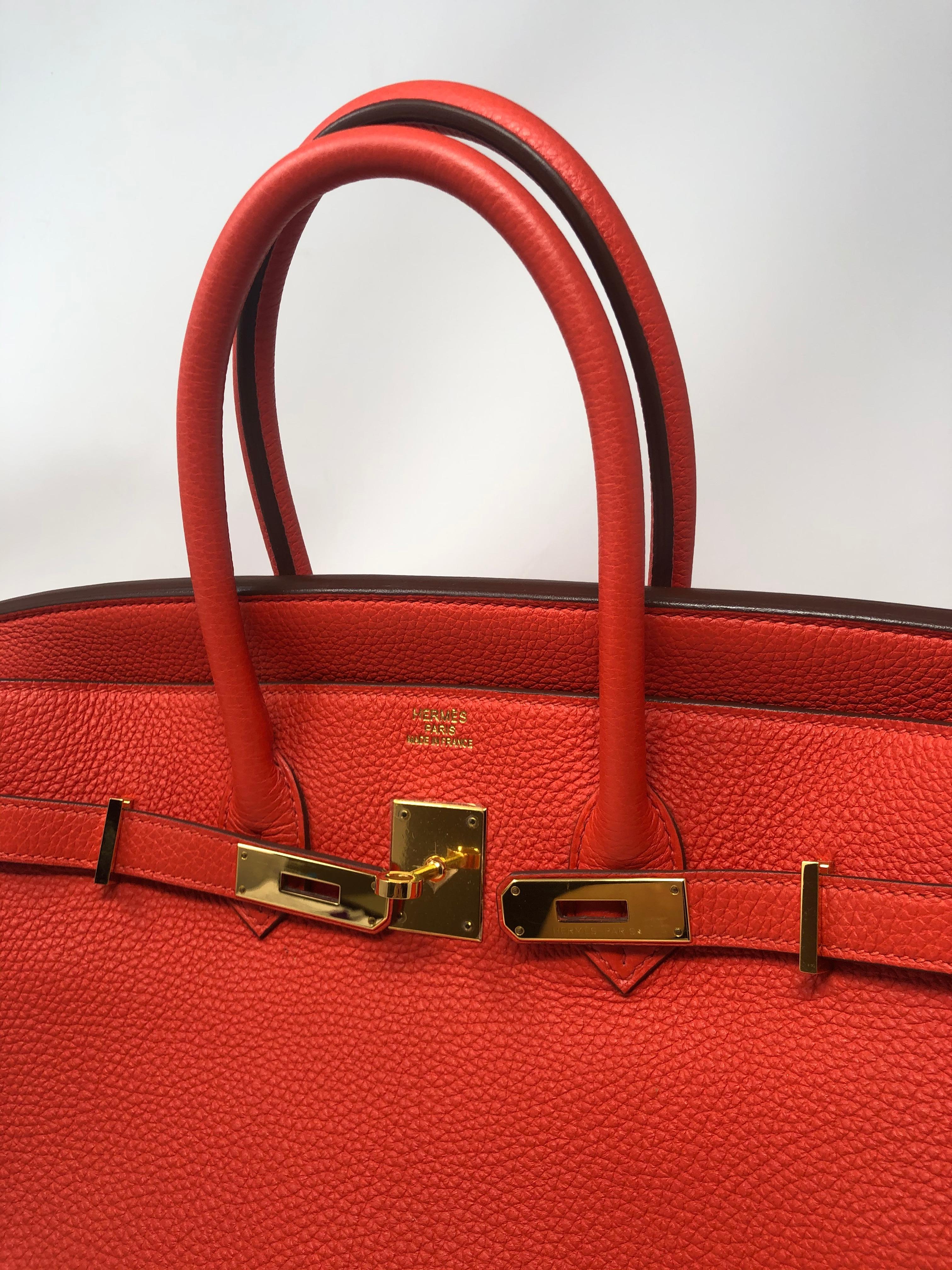 Red Hermes Birkin 35 Capucine Veau Togo