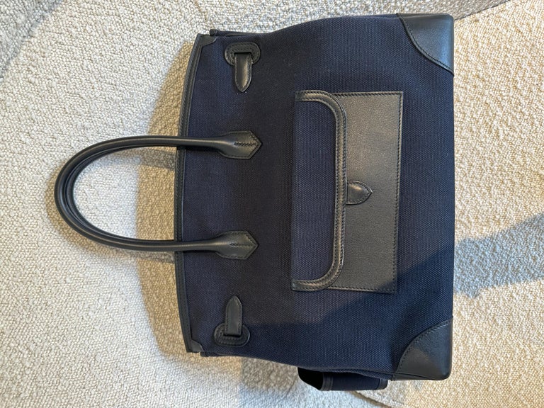 HERMÈS Birkin Cargo 35 handbag in Black Swift leather and in Blue Marine  Toile H canvas with Palladium hardware-Ginza Xiaoma – Authentic Hermès  Boutique