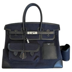 Hermès Birkin 35 Cargo Schwarz und Blau Marine Swift und Canvas 