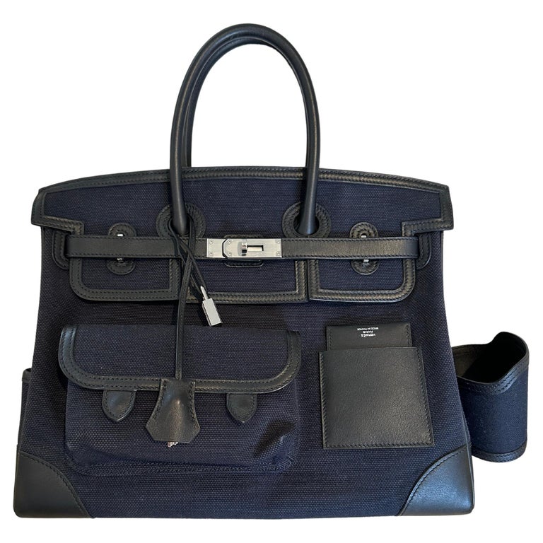 Hermès Birkin 35 Cargo Noir et Bleu Marine Swift et Canvas En vente sur  1stDibs
