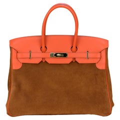 Hermès Birkin 35 Chamois Grizzly and Capucine Swift with Permabrass Hardware