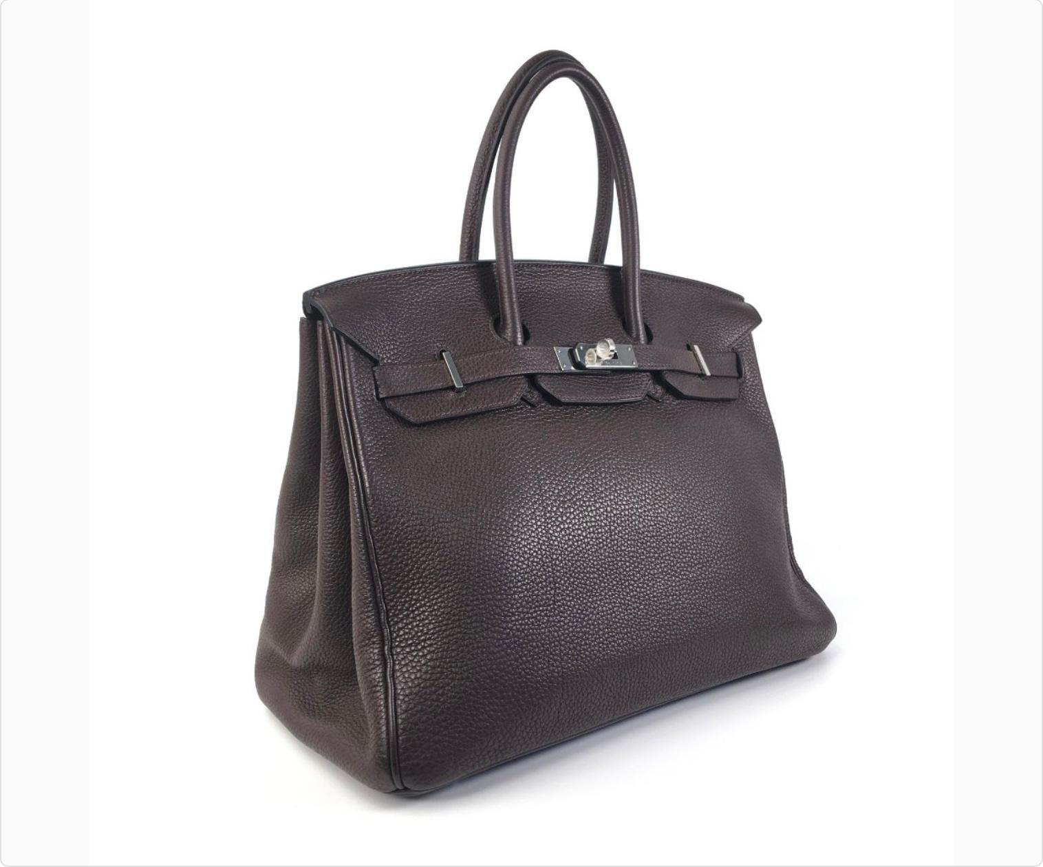 Hermes Birkin 35
Brand / Designer
Hermes
Color
Chocolate Brown
Size
35
Material
Clemence
Hardware
Palladium
Condition
8/10 (Average Condition)
Includes
Dustbag, Lock & Key, Clochette
Serial / Barcode
M Square Stamp - 2009